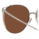 Linda Farrow - Joanna Oversized Sunglasses in White Gold and Silver - LFL996C2SUN - Linda Farrow Eyewear