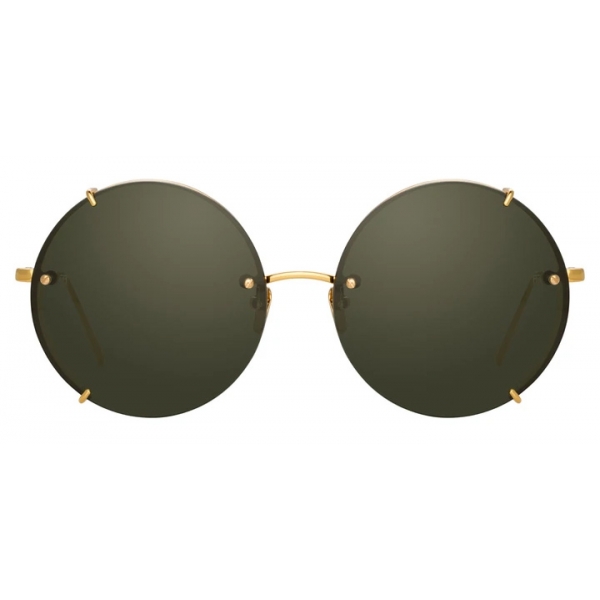 Linda Farrow - 728 C4 Round Sunglasses in Yellow Gold and Green - LFL728C4SUN - Linda Farrow Eyewear