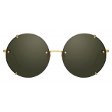 Linda Farrow - 728 C4 Round Sunglasses in Yellow Gold and Green - LFL728C4SUN - Linda Farrow Eyewear