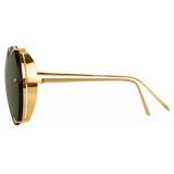 Linda Farrow - 728 C4 Round Sunglasses in Yellow Gold and Green - LFL728C4SUN - Linda Farrow Eyewear