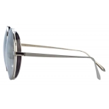 Linda Farrow - Occhiali da Sole Rotondi Lockhart C3 in Oro Bianco e Nero - LFL758C3SUN - Linda Farrow Eyewear