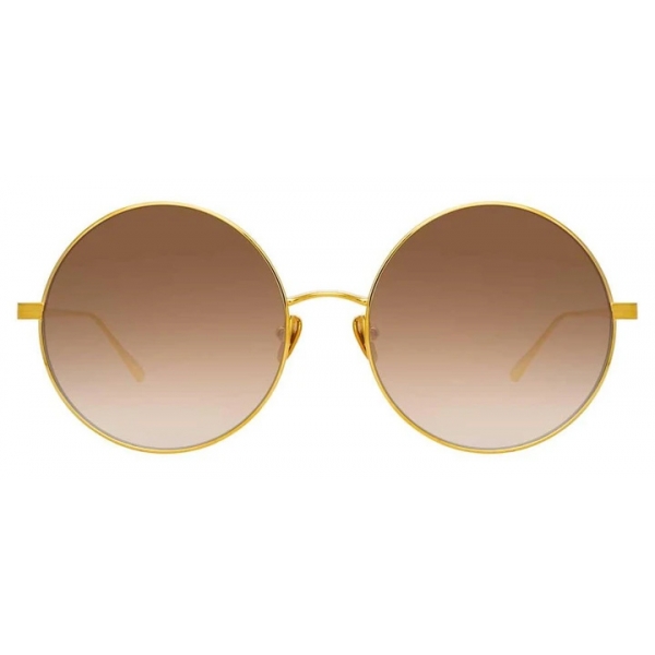 Linda Farrow - Lockhart C4 Round Sunglasses in Yellow Gold and Tobacco - LFL758C4SUN - Linda Farrow Eyewear