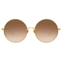 Linda Farrow - Occhiali da Sole Rotondi Lockhart C4 in Oro Giallo e Tabacco - LFL758C4SUN - Linda Farrow Eyewear