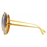 Linda Farrow - Occhiali da Sole Rotondi Lockhart C4 in Oro Giallo e Tabacco - LFL758C4SUN - Linda Farrow Eyewear