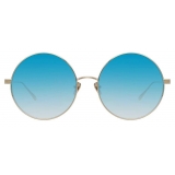 Linda Farrow - Occhiali da Sole Rotondi Lockhart C8 in Oro Chiaro e Blu - LFL758C8SUN - Linda Farrow Eyewear