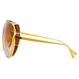 Linda Farrow - Matheson C4 Aviator Sunglasses in Yellow Gold and Tobacco - LFL785C4SUN - Linda Farrow Eyewear