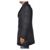 BoB Company - 3/4 Coat with Three Buttons - Royal Blue Checks - Jacket - Made in Italy - Luxury Exclusive Collection