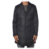 BoB Company - 3/4 Coat with Three Buttons - Royal Blue Checks - Jacket - Made in Italy - Luxury Exclusive Collection