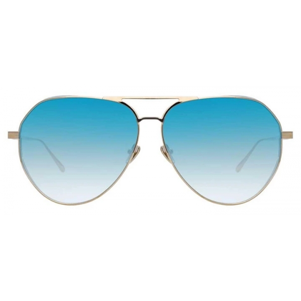 Linda Farrow - Matheson C7 Aviator Sunglasses in Light Gold and Blue - LFL785C7SUN - Linda Farrow Eyewear