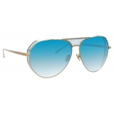 Linda Farrow - Matheson C7 Aviator Sunglasses in Light Gold and Blue - LFL785C7SUN - Linda Farrow Eyewear