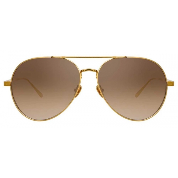 Linda Farrow - Elgin C4 Aviator Sunglasses in Yellow Gold and Tobacco - LFL792C4SUN - Linda Farrow Eyewear