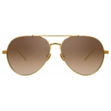 Linda Farrow - Elgin C4 Aviator Sunglasses in Yellow Gold and Tobacco - LFL792C4SUN - Linda Farrow Eyewear