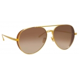 Linda Farrow - Elgin C4 Aviator Sunglasses in Yellow Gold and Tobacco - LFL792C4SUN - Linda Farrow Eyewear