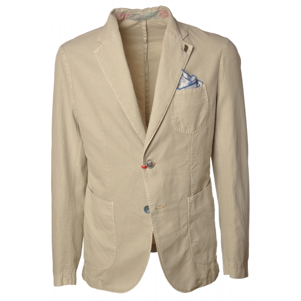 BoB Company - Single-Breasted Jacket in Delavè Fabric - Beige - Jacket - Made in Italy - Luxury Exclusive Collection