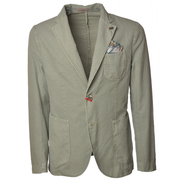 BoB Company - Single-Breasted Jacket in Delavè Fabric - Sage - Jacket - Made in Italy - Luxury Exclusive Collection