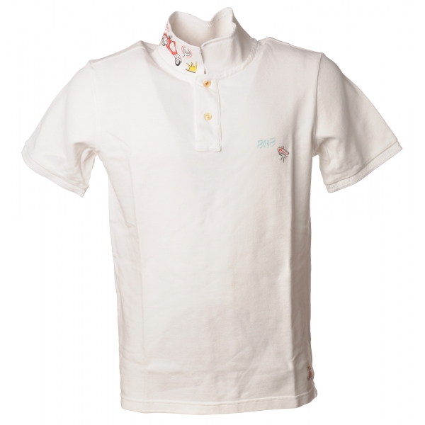 BoB Company - Polo Shirt with Short Sleeves and Print Detail - White - T-Shirt - Made in Italy - Luxury Exclusive Collection