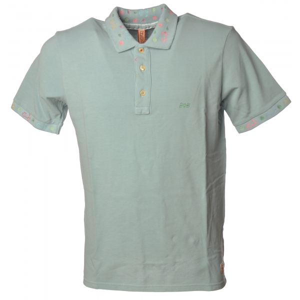 BoB Company - Polo Shirt with Short Sleeves and Embroidery Detail - Sage - T-Shirt - Made in Italy - Luxury Exclusive Collection