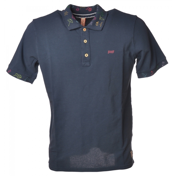 BoB Company - Polo Shirt with Short Sleeves and Embroidery Detail - Blue - T-Shirt - Made in Italy - Luxury Exclusive Collection