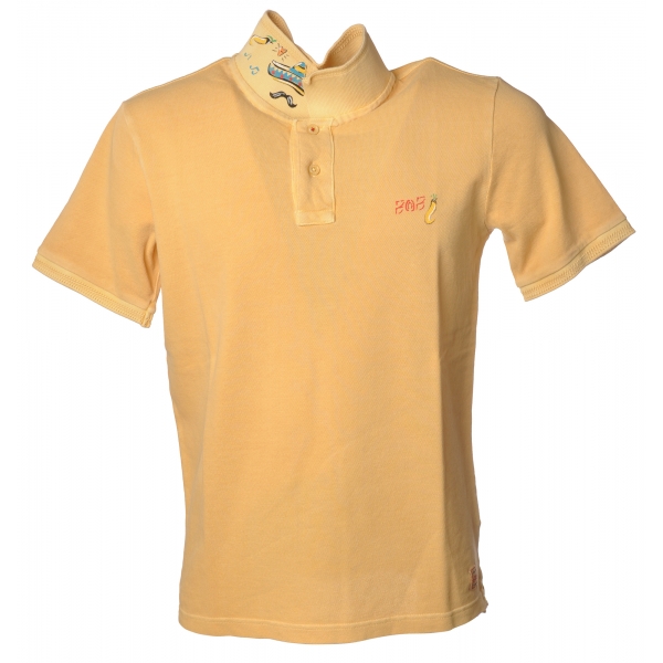 BoB Company - Polo Shirt with Short Sleeves and Print Detail - Yellow - T-Shirt - Made in Italy - Luxury Exclusive Collection