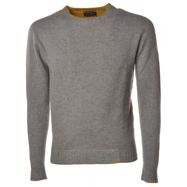 BoB Company - Crew Neck Bi-Color Sweater - Grey/Mustard - Knitwear - Made in Italy - Luxury Exclusive Collection