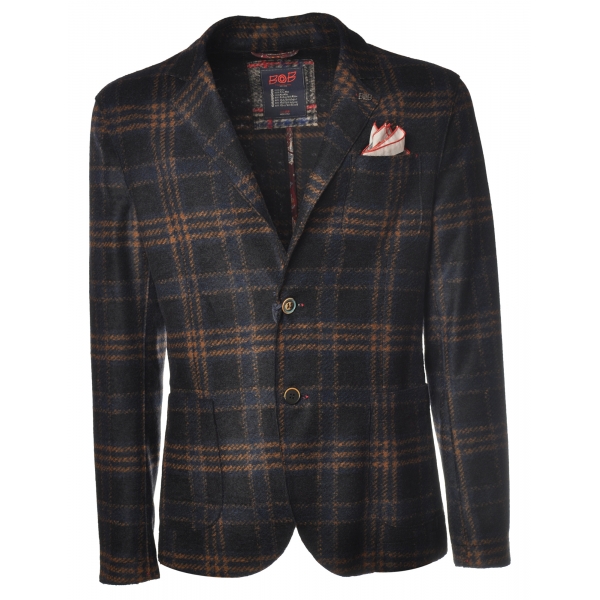 BoB Company - Single-Breasted Jacket in Checked Pattern - Blue - Jacket - Made in Italy - Luxury Exclusive Collection