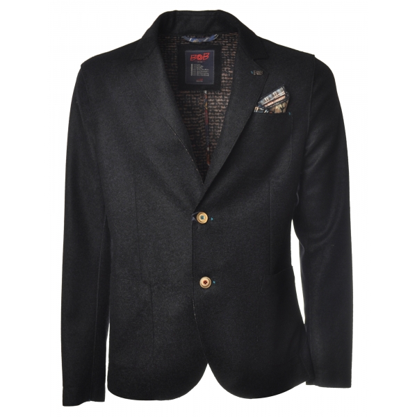 BoB Company - Single-Breasted Jacket in Technical Fabric - Blue - Jacket - Made in Italy - Luxury Exclusive Collection