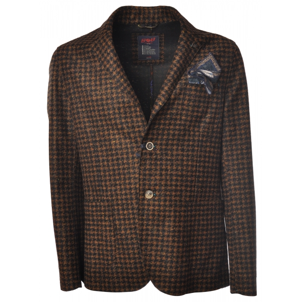 BoB Company - Single-Breasted Jacket in Houndstooth Pattern - Black/Brown - Jacket - Made in Italy - Luxury Exclusive Collection