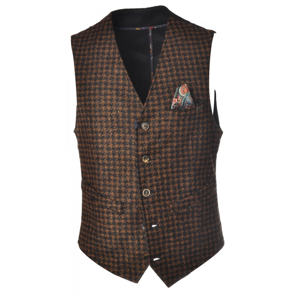 BoB Company - Single-Breasted Waistcoat in Check Pattern - Blue/Brown - Waistcoat - Made in Italy - Luxury Exclusive Collection