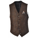BoB Company - Single-Breasted Waistcoat in Check Pattern - Blue/Brown - Waistcoat - Made in Italy - Luxury Exclusive Collection
