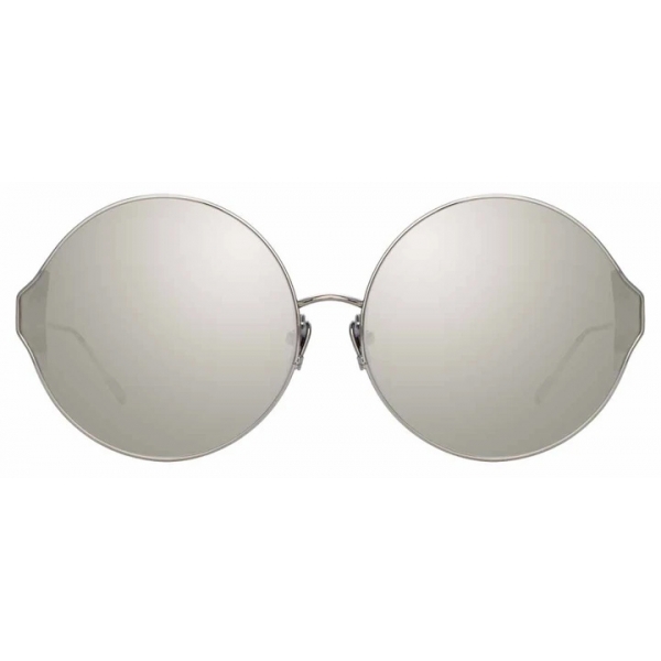 Linda Farrow - Carousel C2 Round Sunglasses in White Gold and Truffle - LFL896C2SUN - Linda Farrow Eyewear
