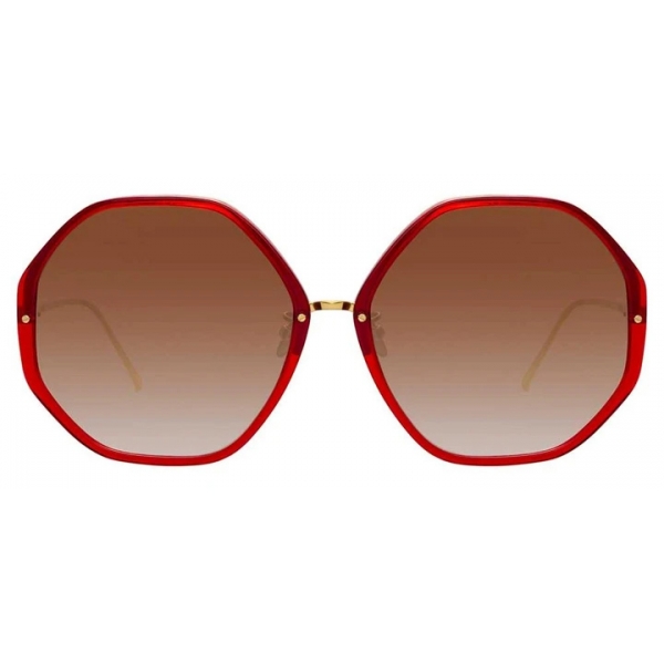 Linda Farrow - Occhiali da Sole Oversized Alona C8 in Cremisi - LFL901C8SUN - Linda Farrow Eyewear