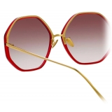 Linda Farrow - Occhiali da Sole Oversized Alona C8 in Cremisi - LFL901C8SUN - Linda Farrow Eyewear