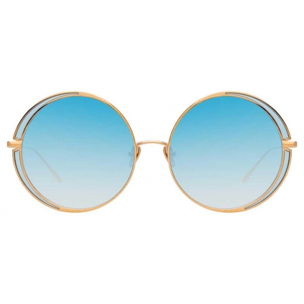 Linda Farrow - Hart C10 Round Sunglasses in Rose Gold and Light Blue - LFL933C10SUN - Linda Farrow Eyewear