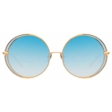 Linda Farrow - Hart C10 Round Sunglasses in Rose Gold and Light Blue - LFL933C10SUN - Linda Farrow Eyewear