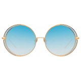 Linda Farrow - Hart C10 Round Sunglasses in Rose Gold and Light Blue - LFL933C10SUN - Linda Farrow Eyewear