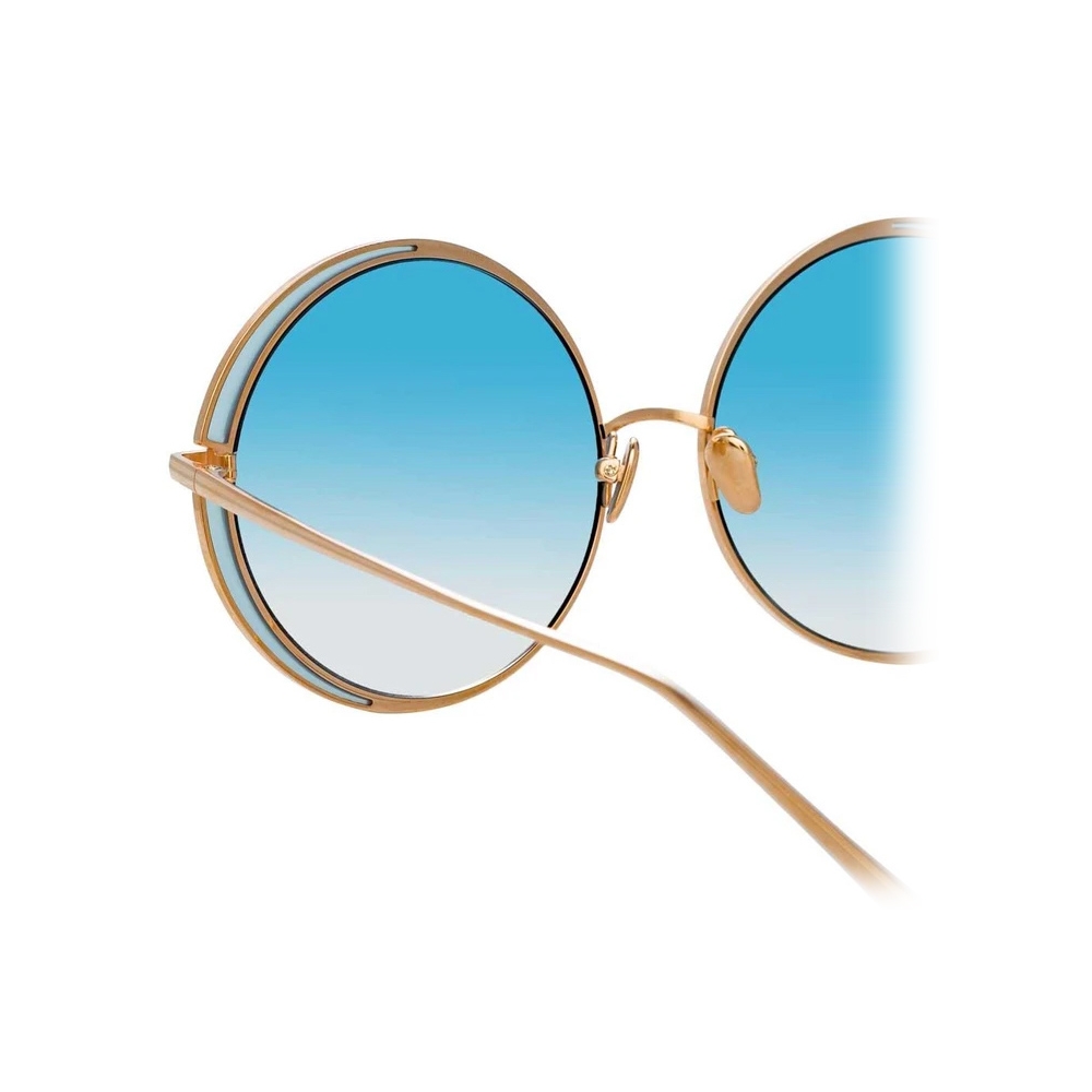 Linda Farrow Hart C10 Round Sunglasses In Rose Gold And Light Blue Lfl933c10sun Linda