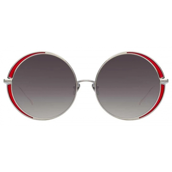 Linda Farrow - Hart C6 Round Sunglasses in White Gold and Crimson - LFL933C6SUN - Linda Farrow Eyewear