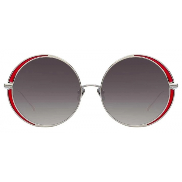 Linda Farrow - Occhiali da Sole Rotondi Hart C6 in Oro Bianco e Cremisi - LFL933C6SUN - Linda Farrow Eyewear