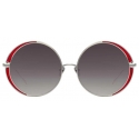 Linda Farrow - Hart C6 Round Sunglasses in White Gold and Crimson - LFL933C6SUN - Linda Farrow Eyewear