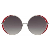 Linda Farrow - Hart C6 Round Sunglasses in White Gold and Crimson - LFL933C6SUN - Linda Farrow Eyewear