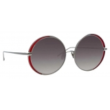 Linda Farrow - Hart C6 Round Sunglasses in White Gold and Crimson - LFL933C6SUN - Linda Farrow Eyewear