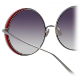 Linda Farrow - Hart C6 Round Sunglasses in White Gold and Crimson - LFL933C6SUN - Linda Farrow Eyewear