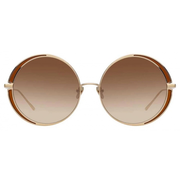 Linda Farrow - Occhiali da Sole Rotondi Hart C9 in Oro Chiaro e Tabacco - LFL933C9SUN - Linda Farrow Eyewear