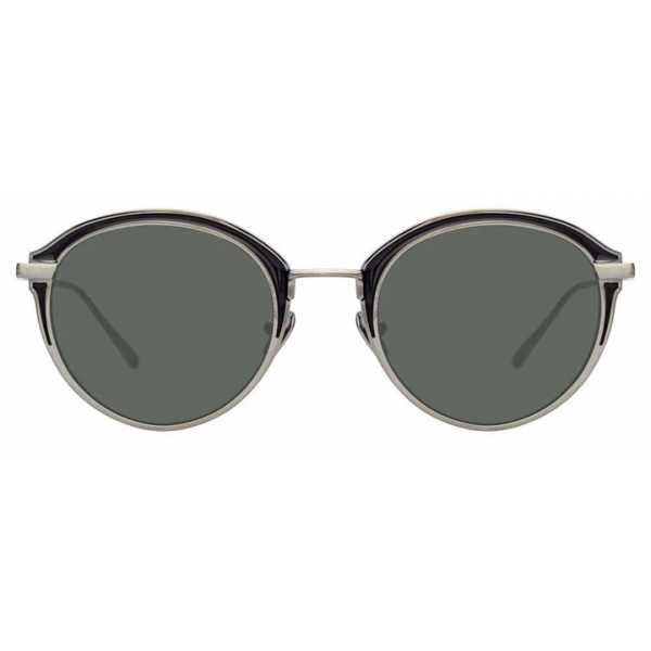 Linda Farrow - Stanley C6 Oval Sunglasses in White Gold and Black ...