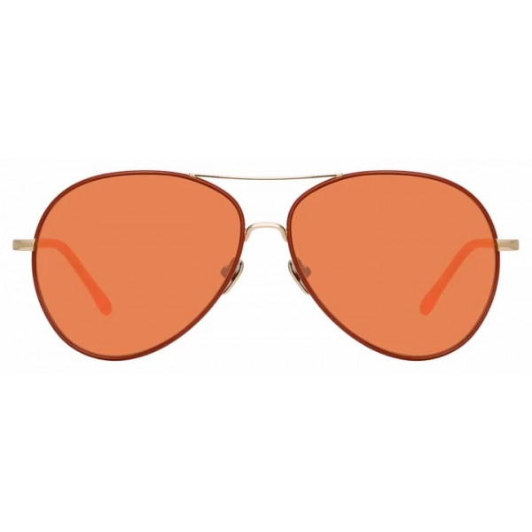 Linda Farrow - Diabolo C10 Aviator Sunglasses in Light Gold and Burnt Orange - LFL963C10SUN - Linda Farrow Eyewear