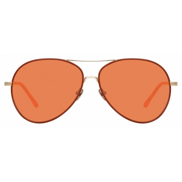 Linda Farrow - Occhiali da Sole Aviator Diabolo C10 in Oro Chiaro e Arancio Bruciato - LFL963C10SUN - Linda Farrow Eyewear