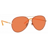 Linda Farrow - Occhiali da Sole Aviator Diabolo C10 in Oro Chiaro e Arancio Bruciato - LFL963C10SUN - Linda Farrow Eyewear