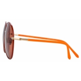 Linda Farrow - Occhiali da Sole Aviator Diabolo C10 in Oro Chiaro e Arancio Bruciato - LFL963C10SUN - Linda Farrow Eyewear