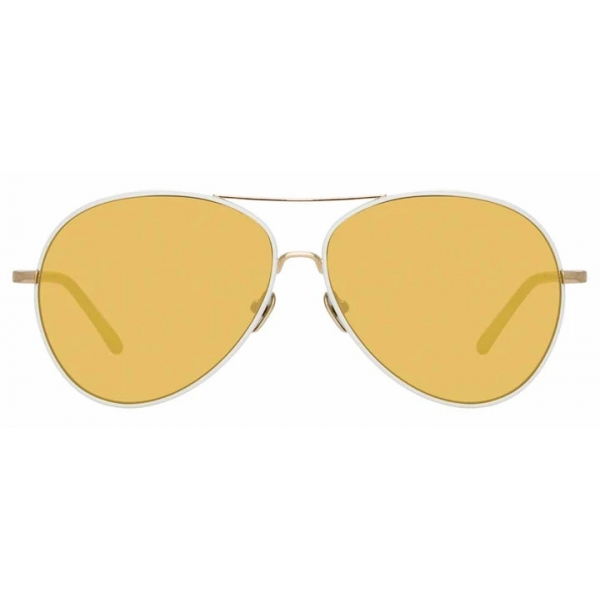 Linda Farrow - Diabolo C11 Aviator Sunglasses in Light Gold and Milky White - LFL963C11SUN - Linda Farrow Eyewear