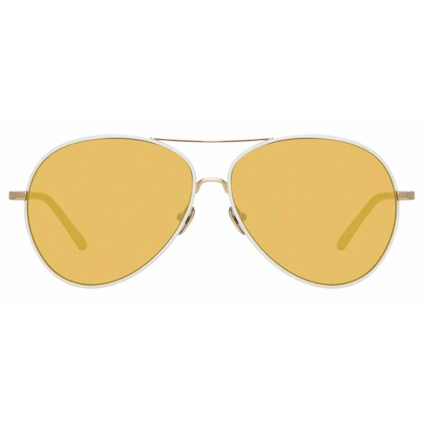 Linda Farrow - Occhiali da Sole Aviator Diabolo C11 in Oro Chiaro e Latte Bianco - LFL963C11SUN - Linda Farrow Eyewear